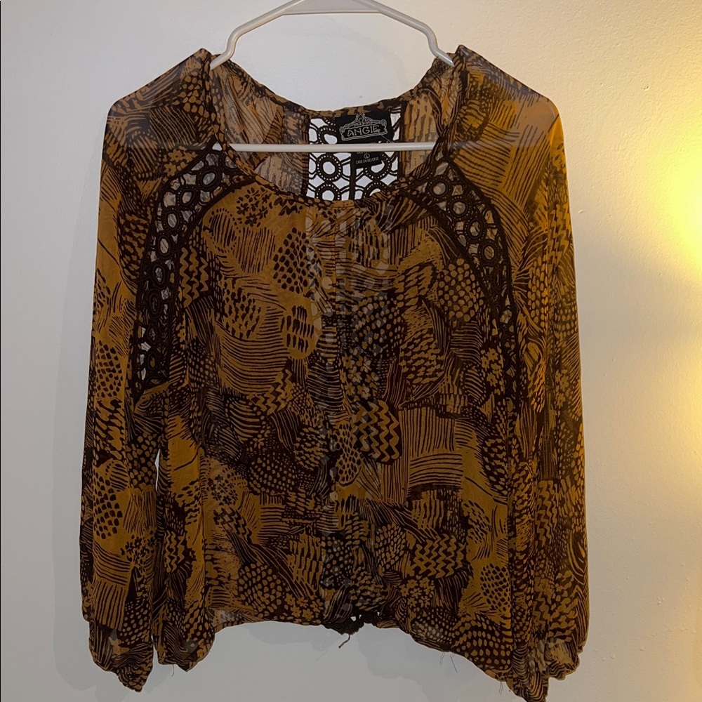 Ecote Mustard and Brown Patterned Blouse